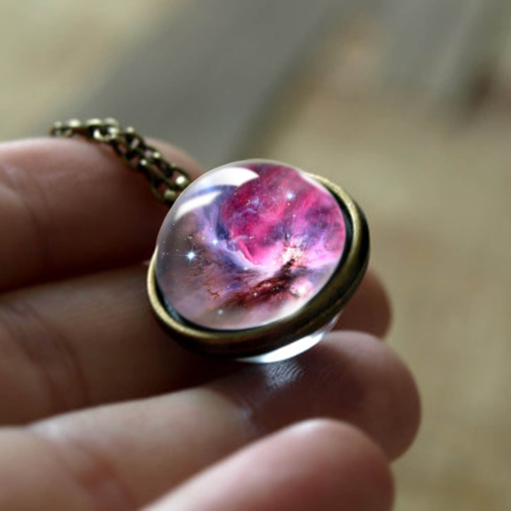 Wholesale double-sided glass ball solar system cosmic star necklace